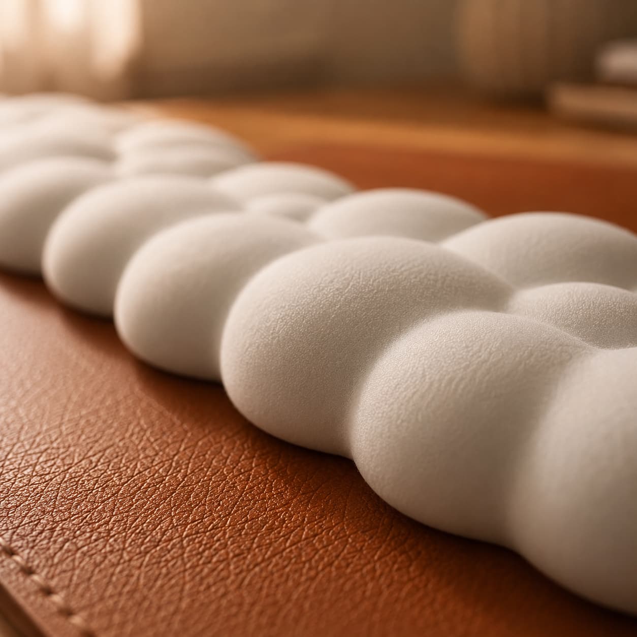Aovela cloud-shaped memory foam wrist rest on a warm wood desk